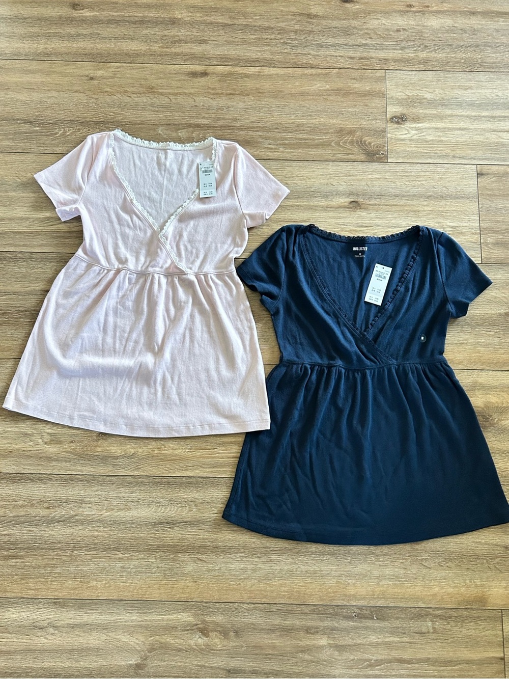 Hollister Light Pink & Navy Lace Ribbed Y2K Tops Wrap NWT Lot of 2